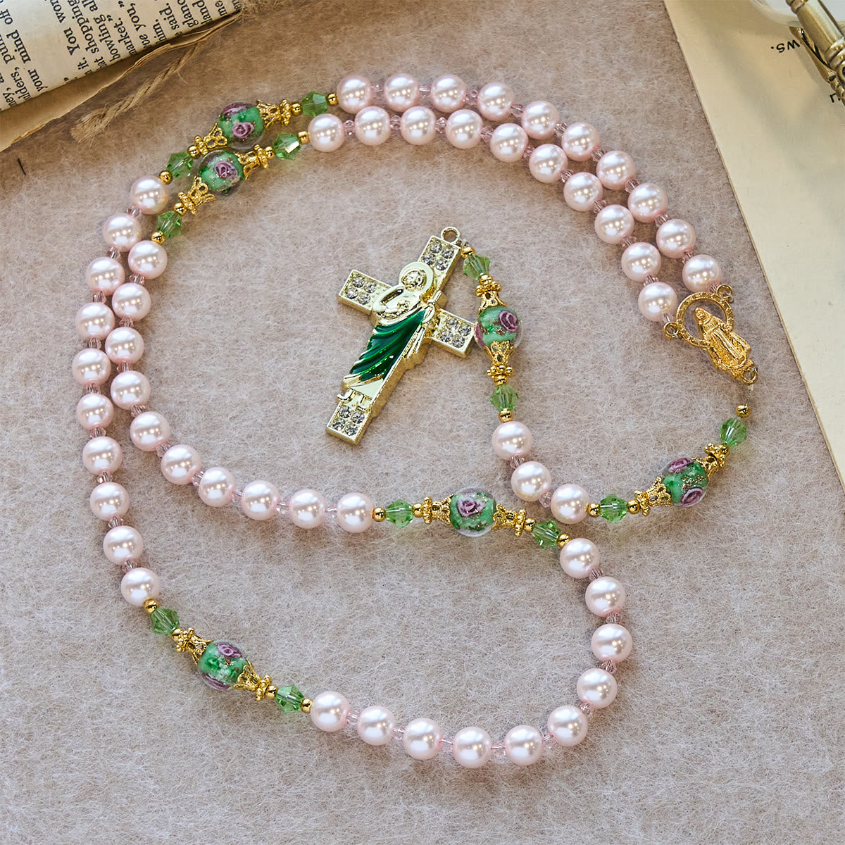 Heavenly Pink Beads St. Jude Devotion Rosary with Floral Beads of Sacred Grace