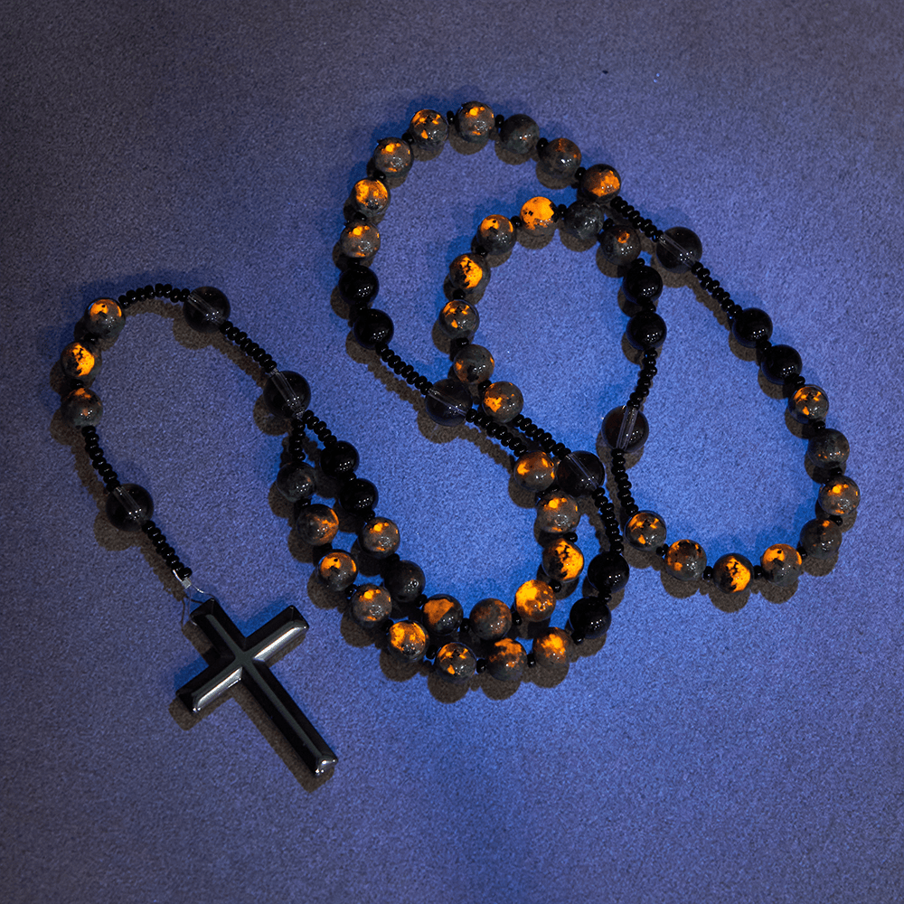 Color-Shifting Luminous Flame Stone Beads Rosary with Cross