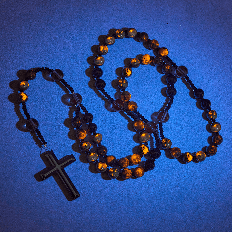 Color-Shifting Luminous Flame Stone Beads Rosary with Cross