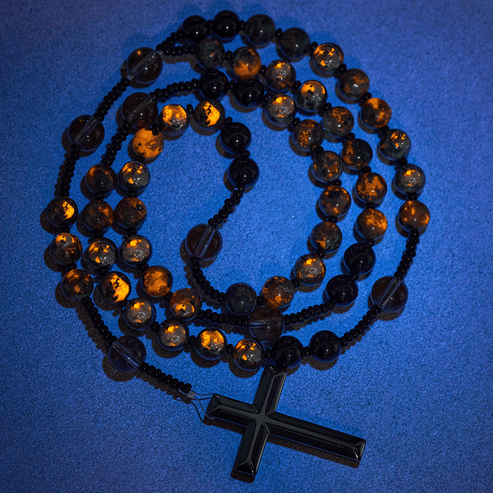 Color-Shifting Luminous Flame Stone Beads Rosary with Cross