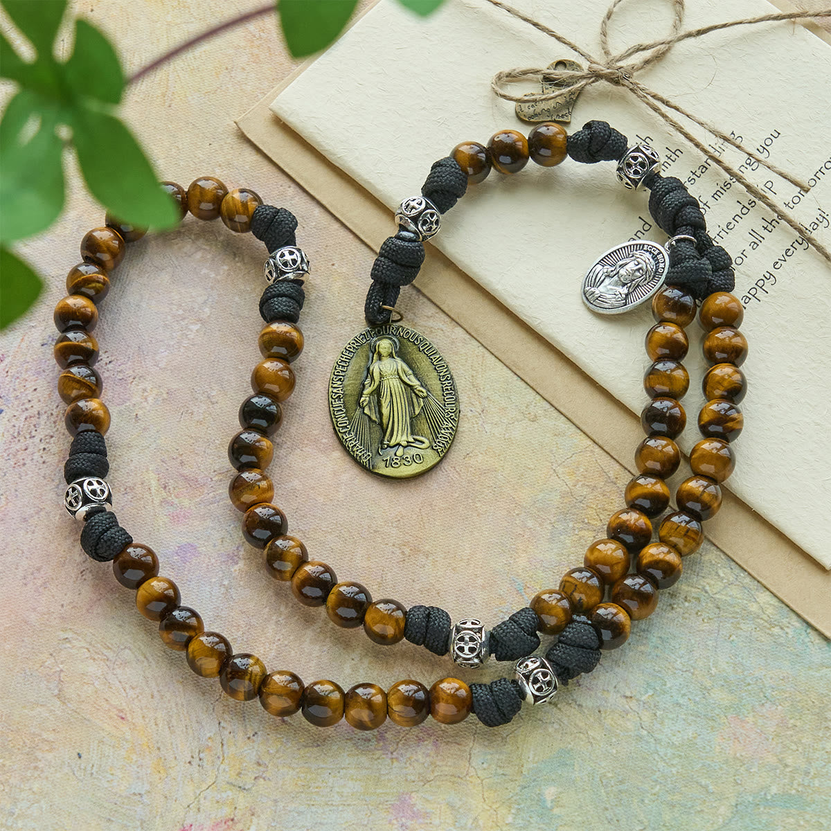 Our Lady-Centered Paracord Rosary: Tiger Eye Beads & Timeless Medal Grace