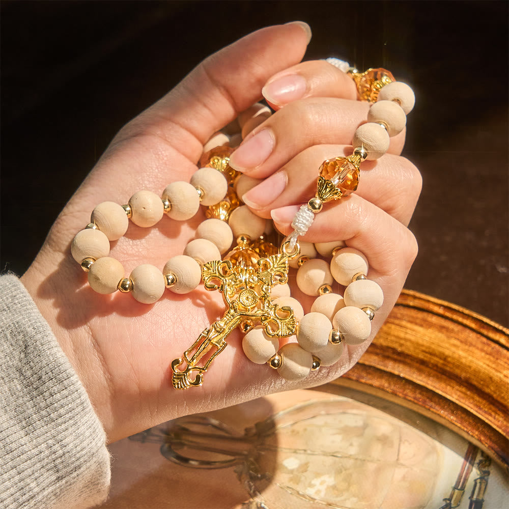 Beige Beads Rosary with Champagne-Tone Accent: Faith & Calm Reminder for Quiet Moments