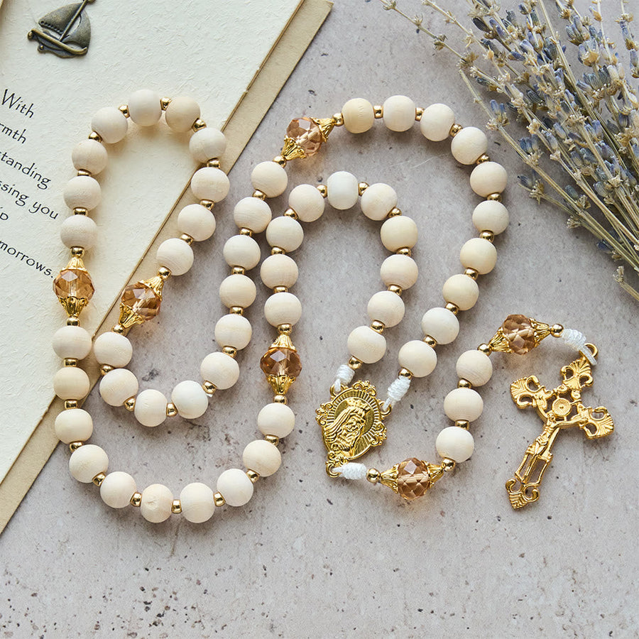 Beige Beads Rosary with Champagne-Tone Accent: Faith & Calm Reminder for Quiet Moments