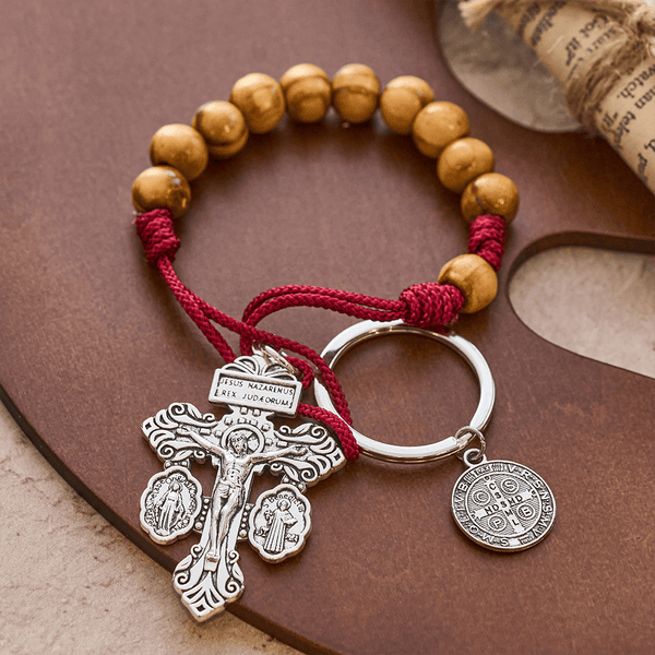 Crucifix & St. Benedict Medal Wood Pocket Rosary: Soft Prompt of Peace