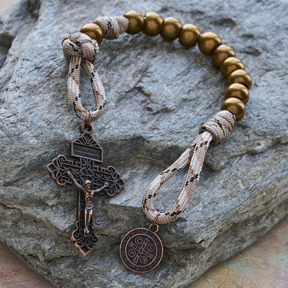 Rustic Faith Bronze Pocket Rosary with Copper St. Benedict & Crucifix