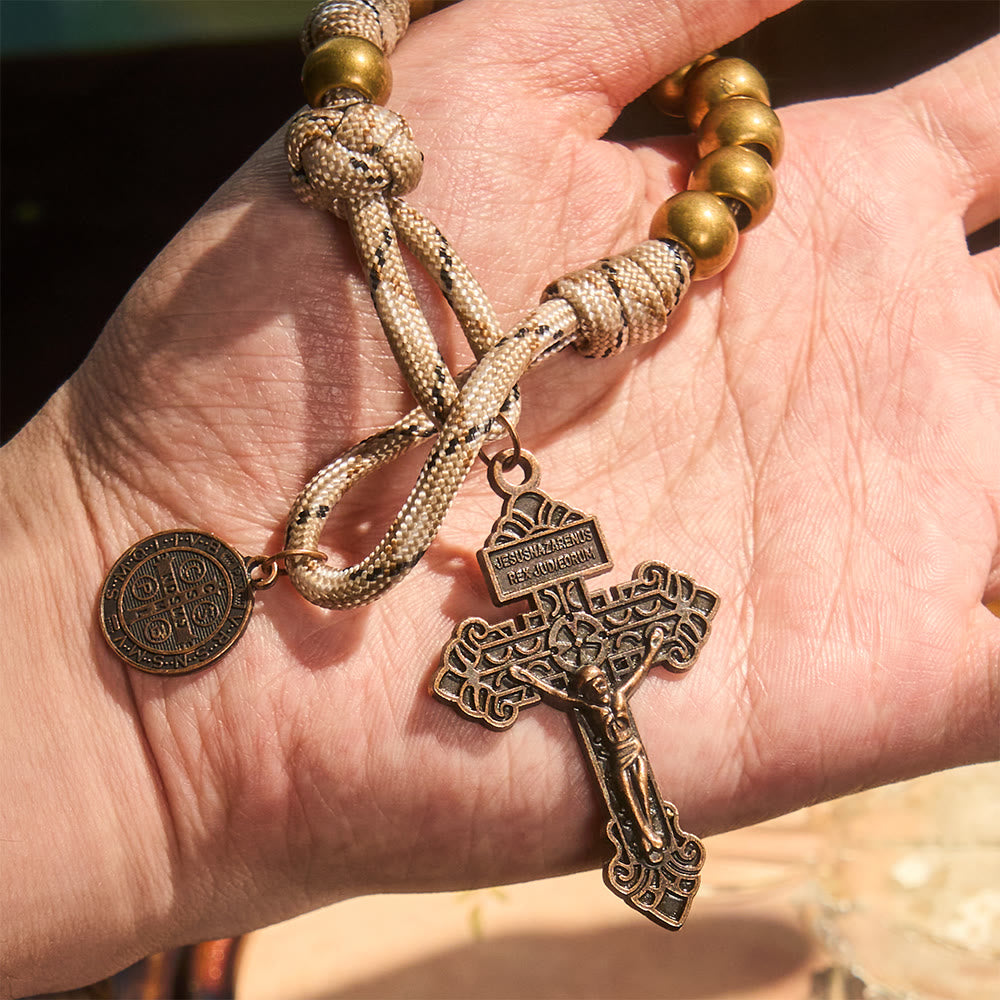 Rustic Faith Bronze Pocket Rosary with Copper St. Benedict & Crucifix