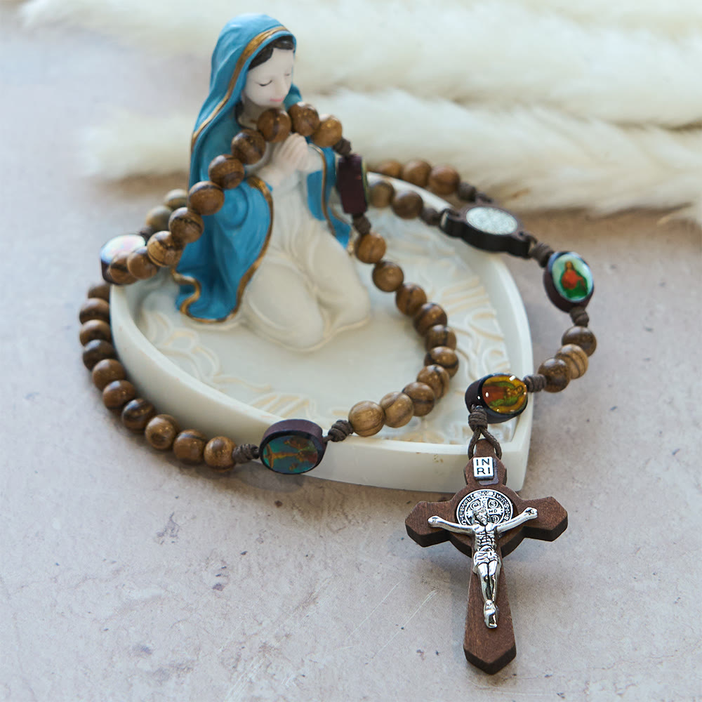 Earthy Wooden with Sacred Icon Beads Rosary: Faith Rooted in Natural Grace
