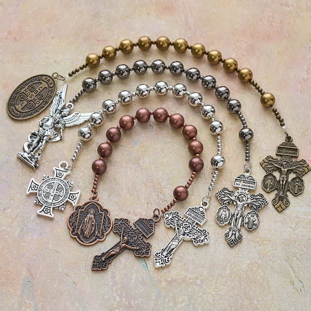 The Four Protect Battle Beads Pocket Rosary Series in 4 Warrior Finishes