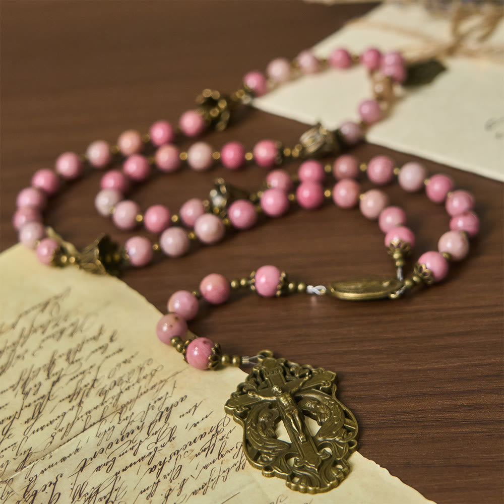 Rosewood Pattern & Bronze Tulip Rosary: Steadfast Grace in Prayer