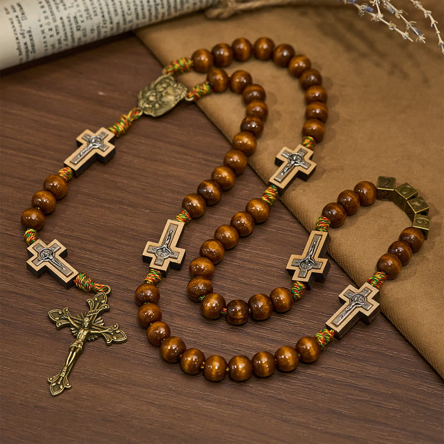 2026 New Year Wooden Rosary: Colorful Cotton Cord Faith Design