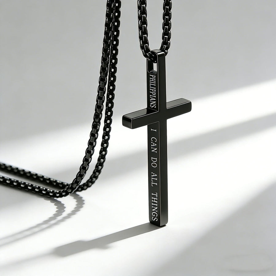 Cross Necklace with I Can Do All Things Inscription: Stylish Reminder of His Tender Strength