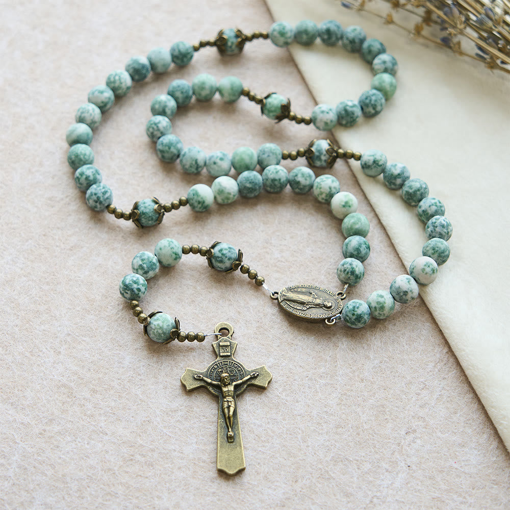 Natural Matte Sandstone Faith Rosary with Bronze Crucifix & Our Lady
