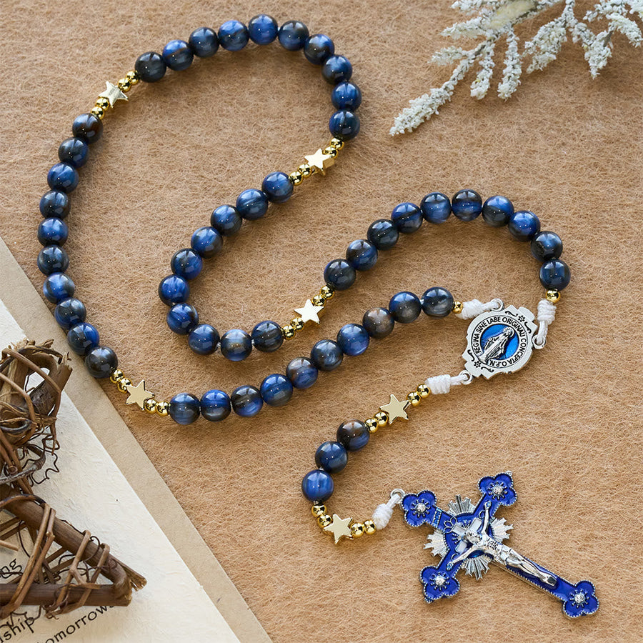 Starry Deep Blue Rosary with Star Spacers & Our Lady Devotion