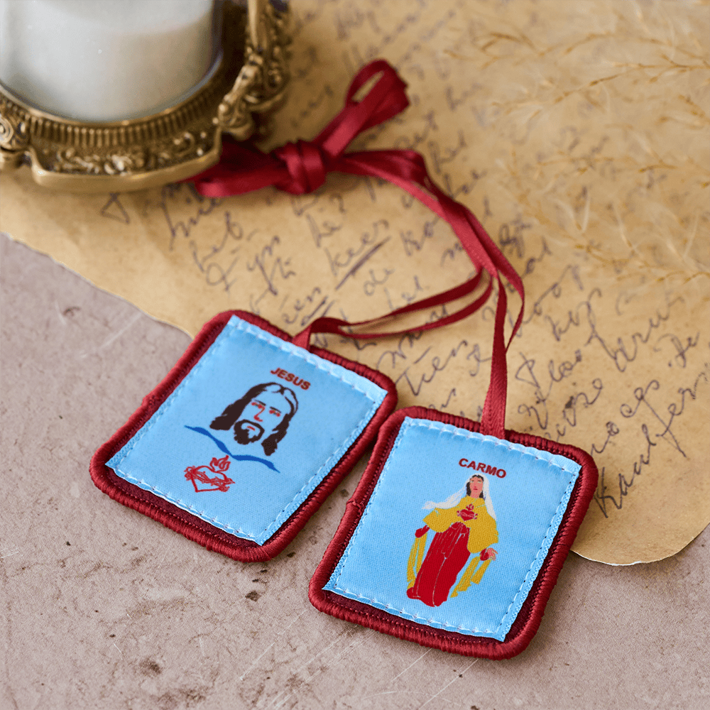 Red Catholic Scapular of Our Lady of Mount Carmels & Jacred Heart of Jesus