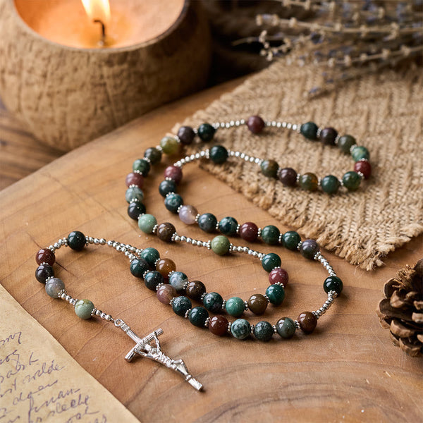 Christ Natural Agate Jesus Cross Prayer Rosary