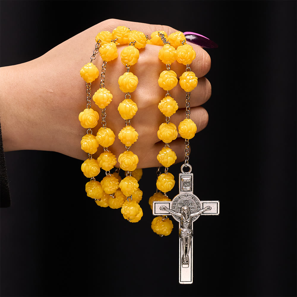 Yellow Rose Beads Crucifixion Rosary