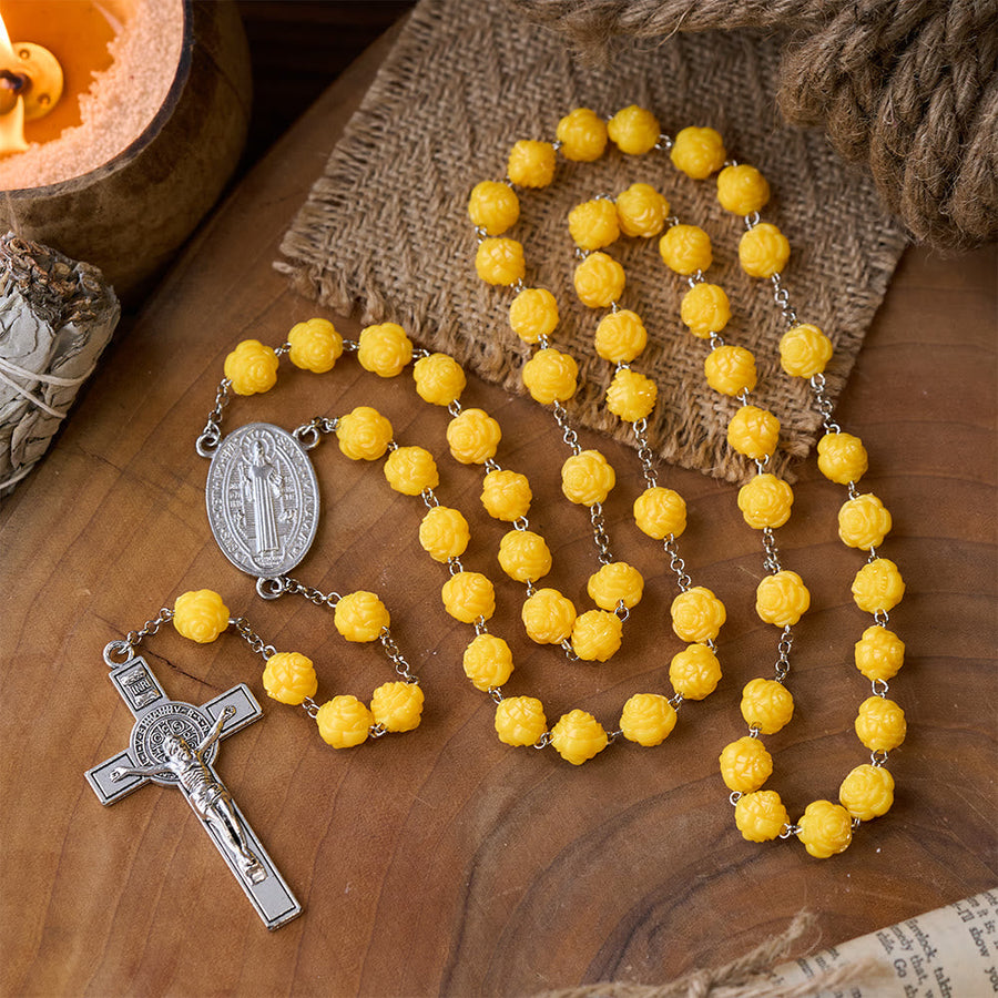 Yellow Rose Beads Crucifixion Rosary