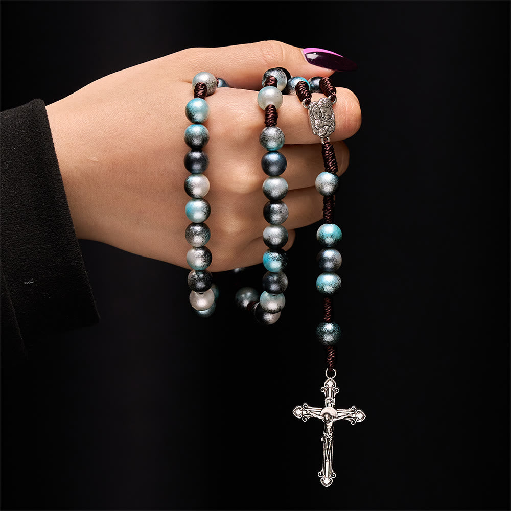 Holy Family & Crucifix of 10 mm Round Multicolor Acrylic Nylon Cord Rosary