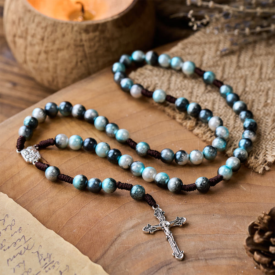 Holy Family & Crucifix of 10 mm Round Multicolor Acrylic Nylon Cord Rosary