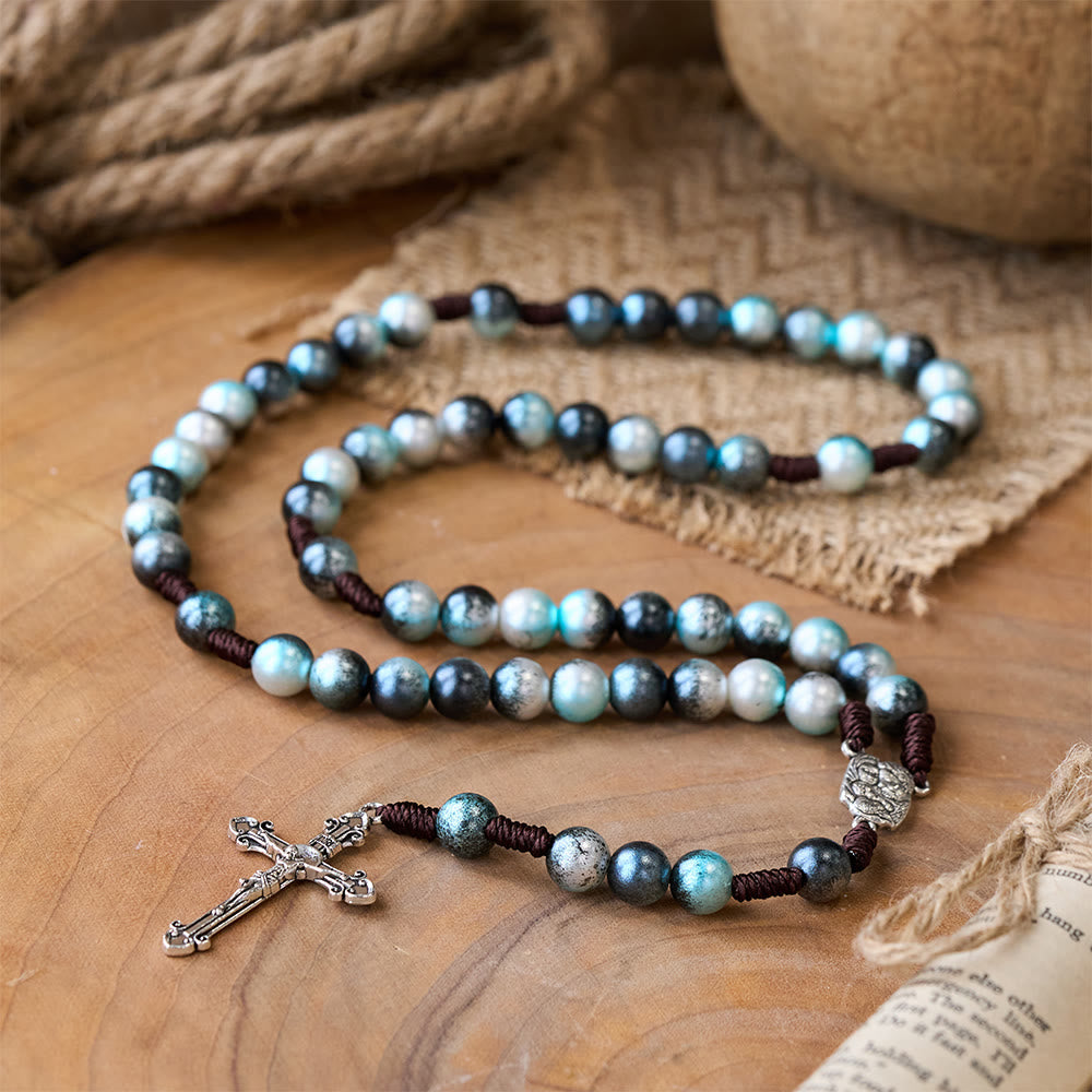 Holy Family & Crucifix of 10 mm Round Multicolor Acrylic Nylon Cord Rosary