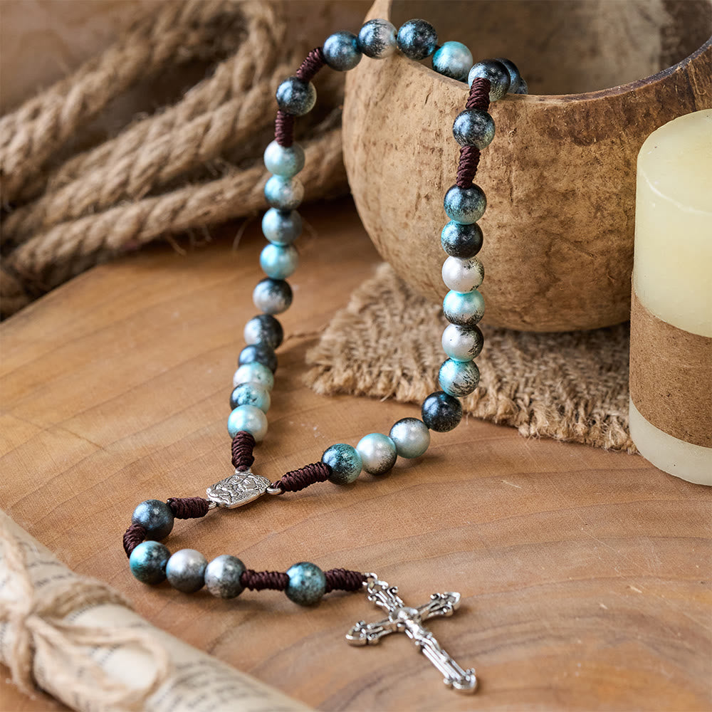 Holy Family & Crucifix of 10 mm Round Multicolor Acrylic Nylon Cord Rosary