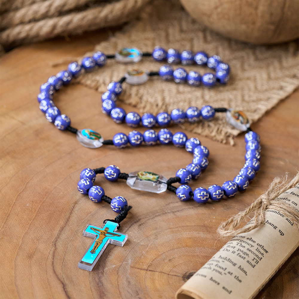 Crucifix of 10 mm Round Multicolor Acrylic Nylon Cord Rosary