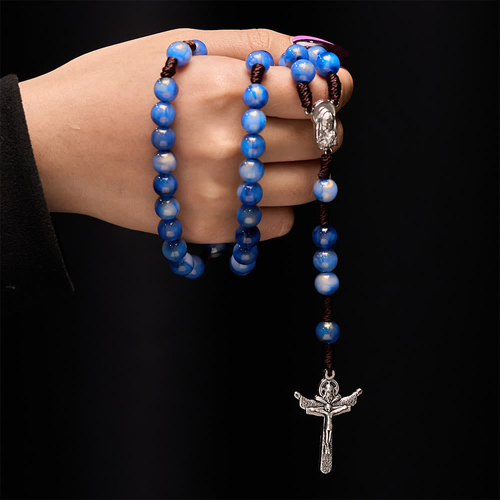 Blue Beads Hand-Woven Crucifix Rosary