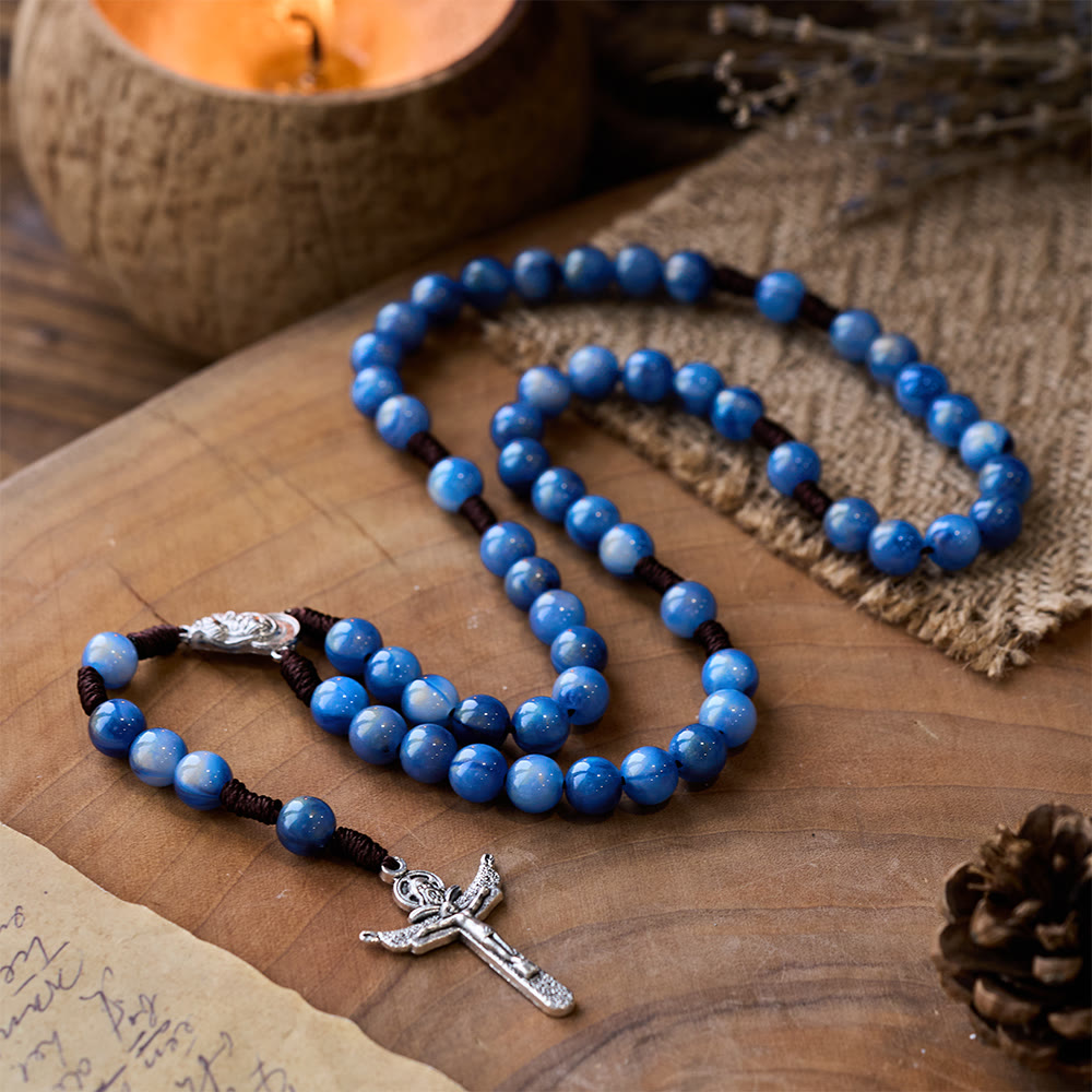 Blue Beads Hand-Woven Crucifix Rosary