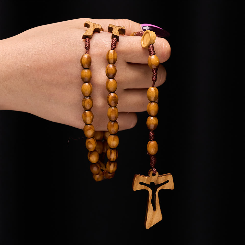 Handcrafted Wooden Rosary with Carved Cross: Embody Devotion and Timeless Prayer