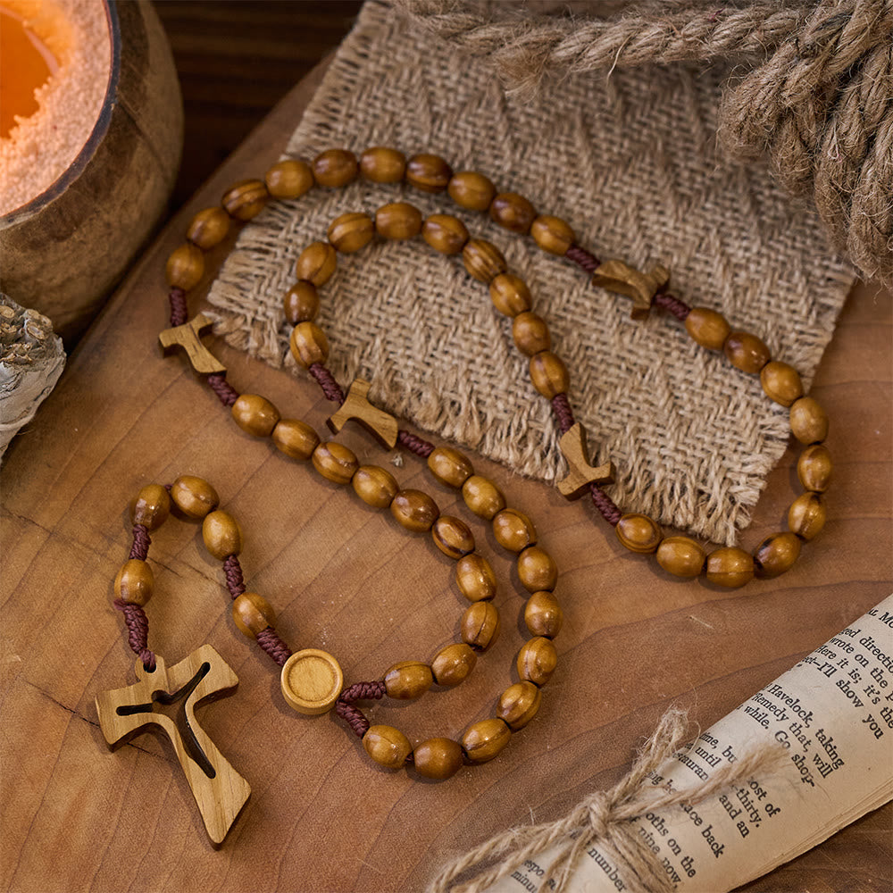 Handcrafted Wooden Rosary with Carved Cross: Embody Devotion and Timeless Prayer