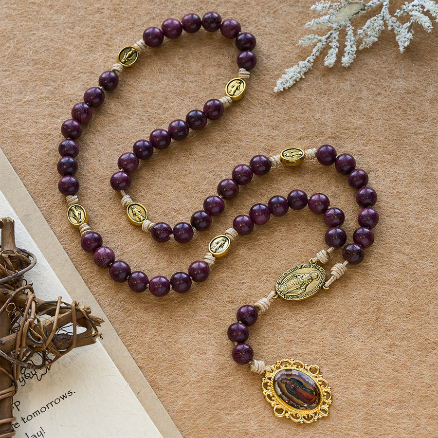 Purpleheart Wood Our Lady of Sorrows Rosary with Vintage Medal