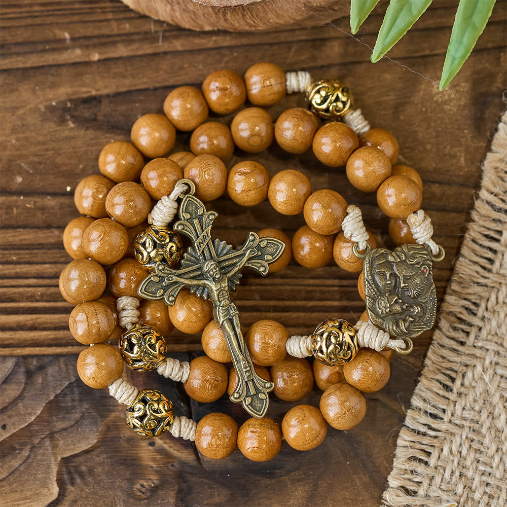 Holy Family & Crucifix of 10mm Olive Wood Bead Handmade Rosary for Holy Prayer