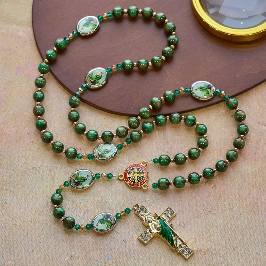 Green Sparkle Beads St. Jude Rosary: St. Jude Patron of Hope