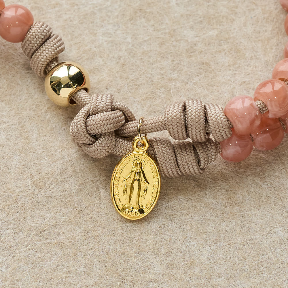 Pink Beads Paracord Rosary with Our Lady & Golden Crucifix