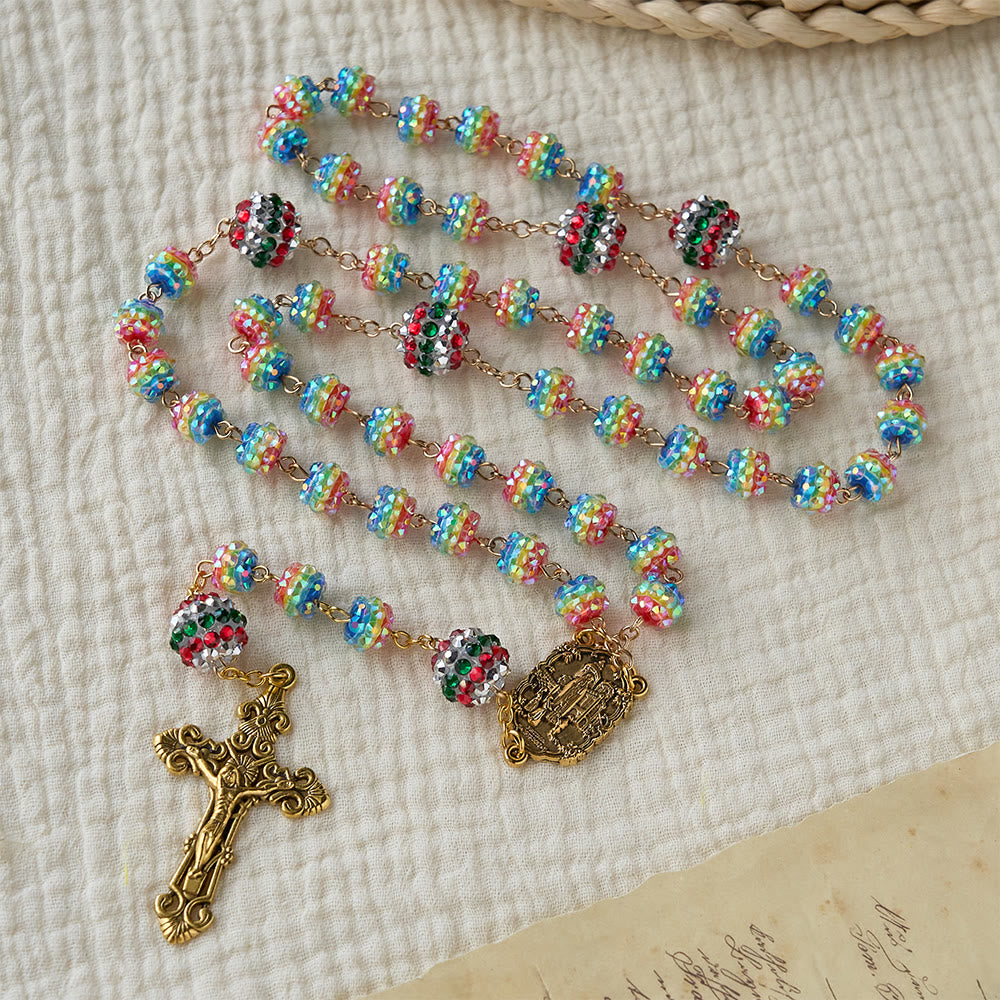 Christmas Rainbow Beads Rosary with Golden Cross: Devotion & Vibrant Faith