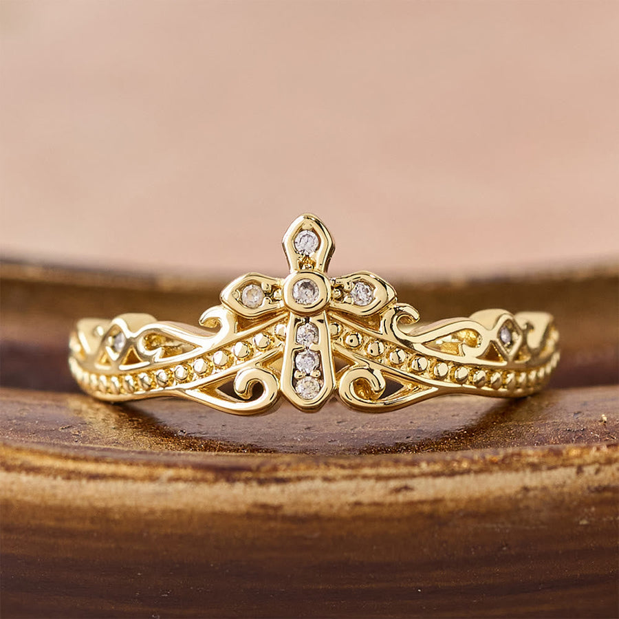Dual Polished Style Cross-Crown Ring: Carry His Royal Care Close Daily