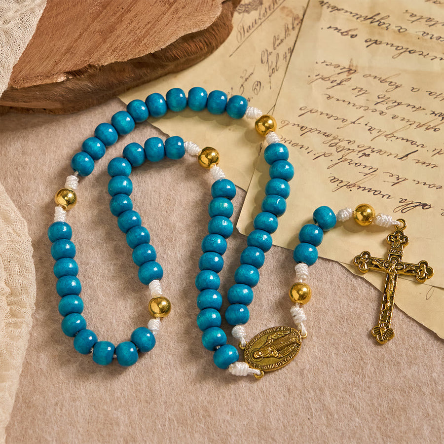 Blue Wooden Bead Rosary with Our Lady Medallion: A Symbol of Grace and Divine Faith