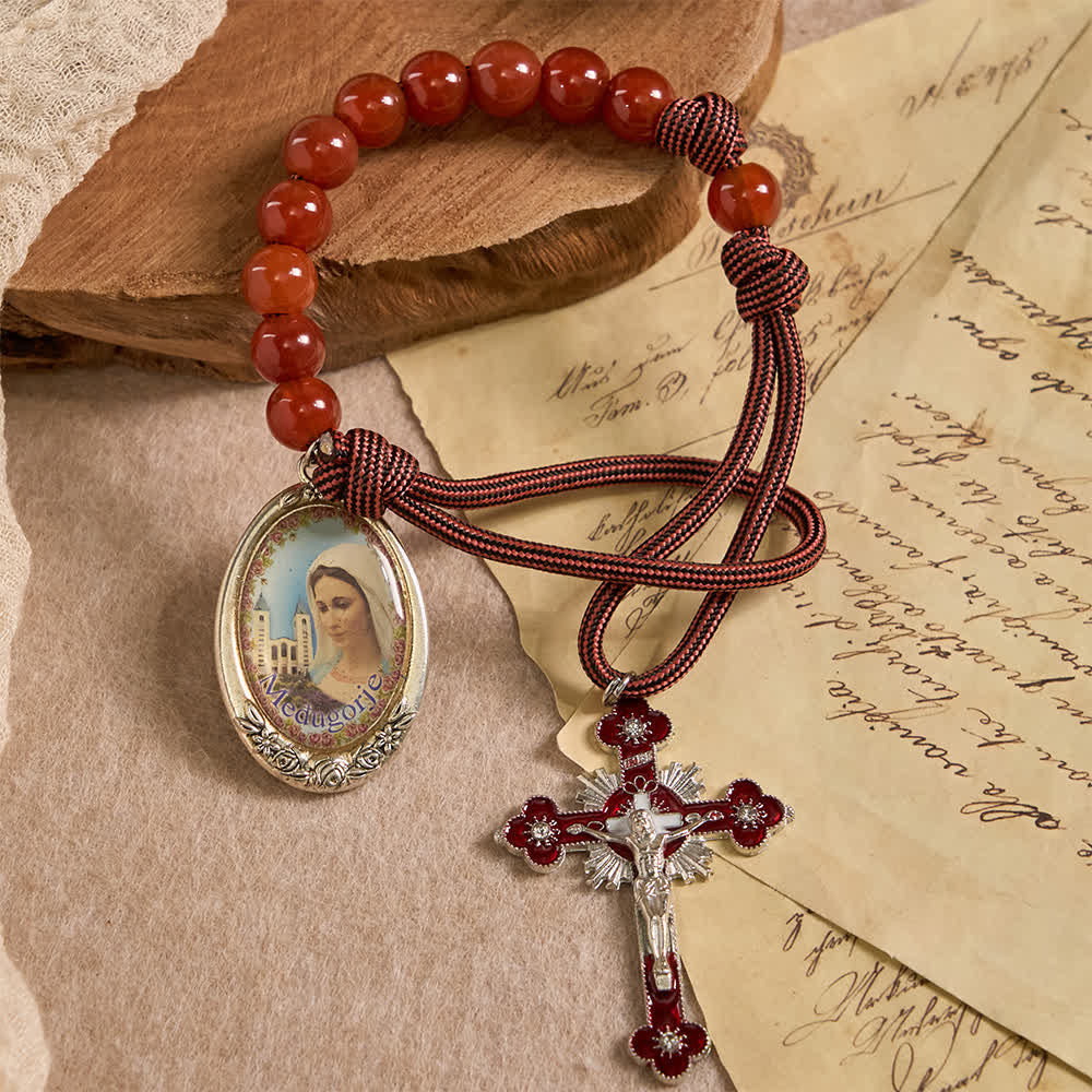 Divine Mercy Guardian Pocket Rosary with Natural Red Agate Beads