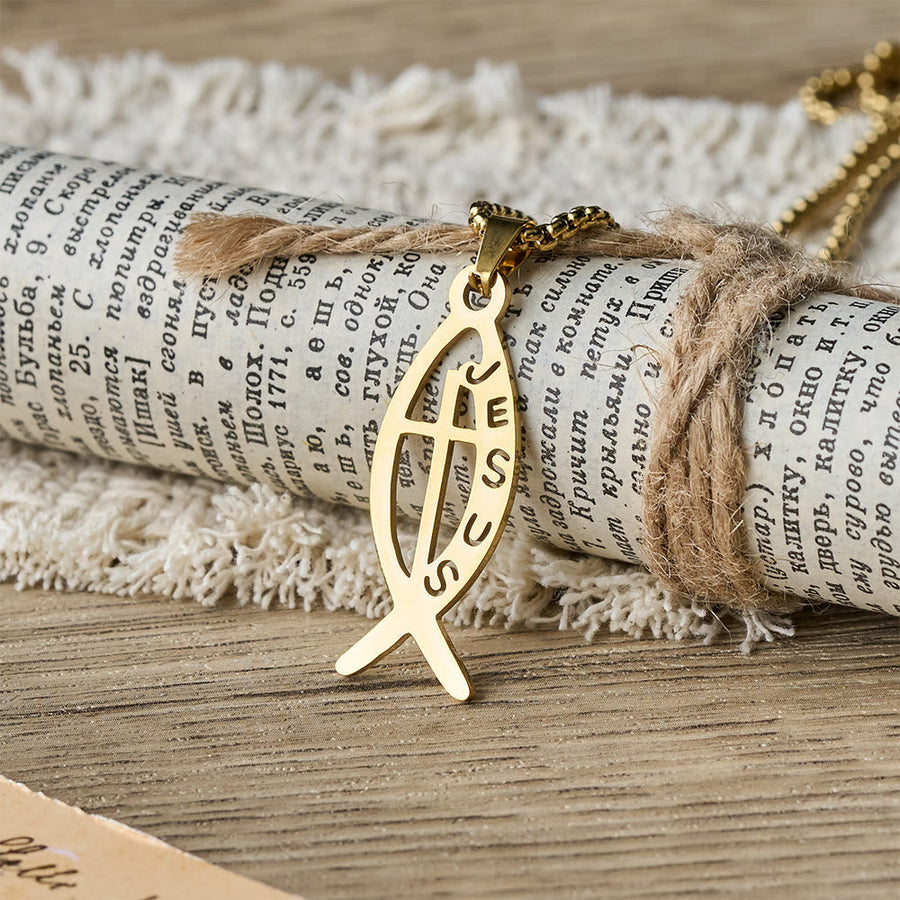 Modern Jesus Fish Ichthus Statement Necklace: Emblem Of Devotion & Spiritual Strength