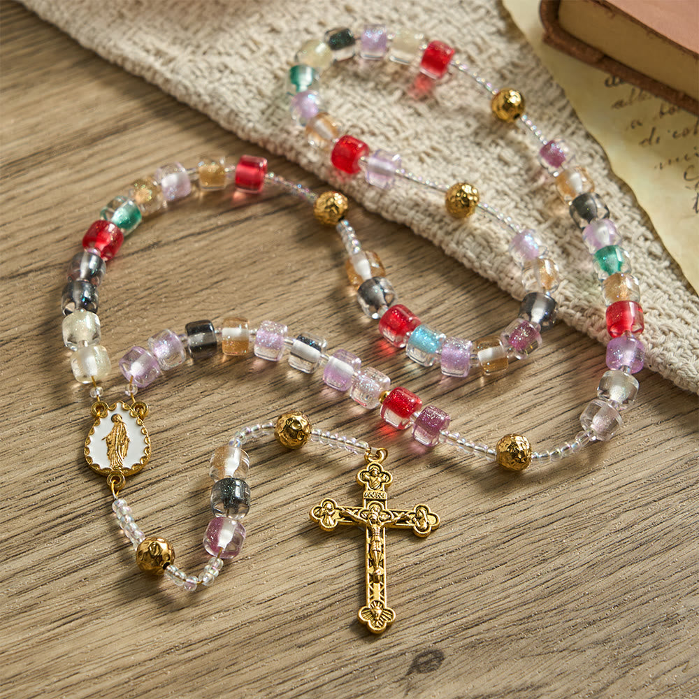 Multi-Color Resin Bead Rosary: Emblem of Divine Joy & Marian Grace