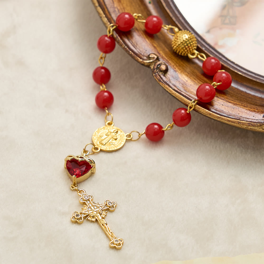 St.Benedict Sacred Heart Pocket Rosary: Emblem of Divine Fervor & Protection