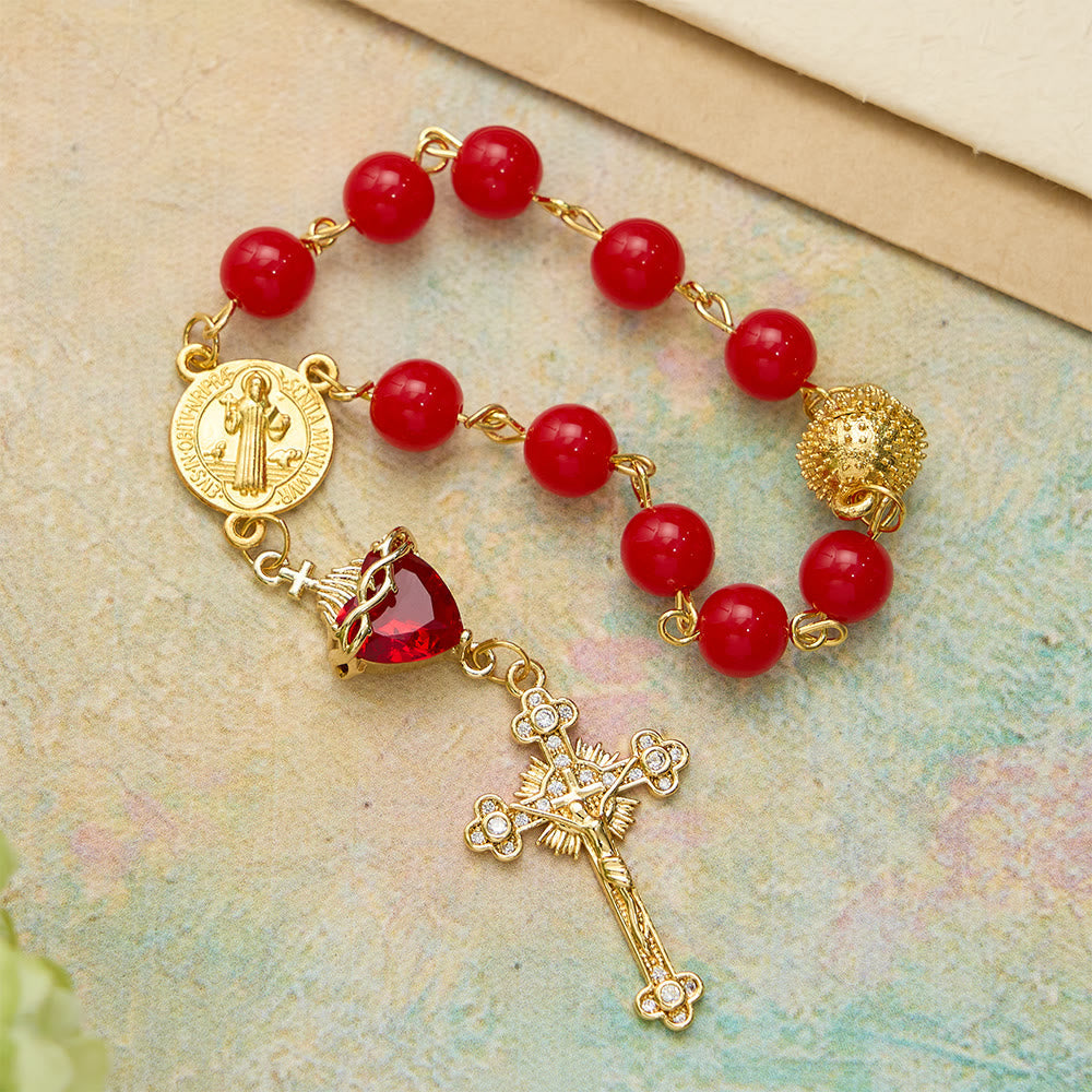 St.Benedict Sacred Heart Pocket Rosary: Emblem of Divine Fervor & Protection