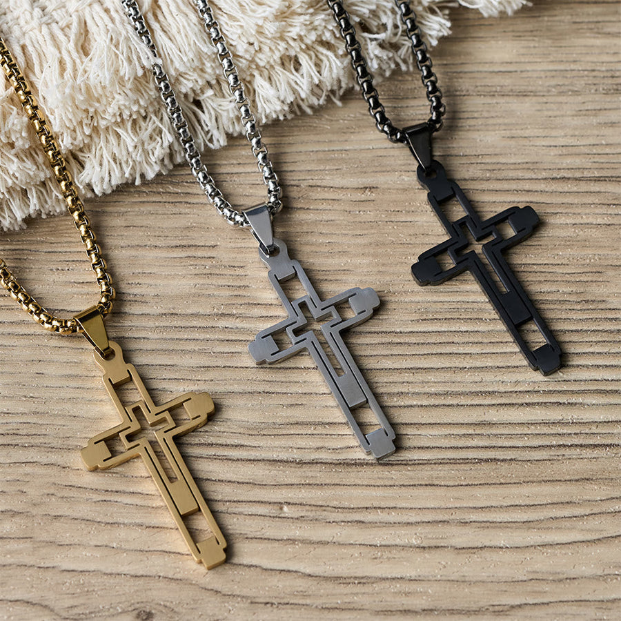 Geometric Hollow Cross Statement Necklace: Emblem Of Devotion & Spiritual Guidance