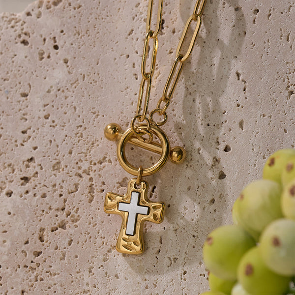 Dual-Tone Textured Cross Chain with OT Clasp: A Token of Divine Connection