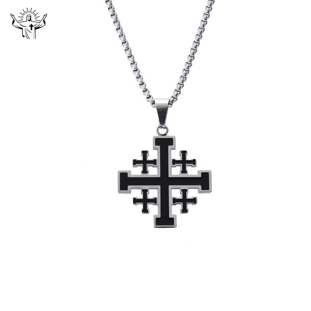 Hip-hop Style Jerusalem Cross Titanium Steel Pendant Necklace
