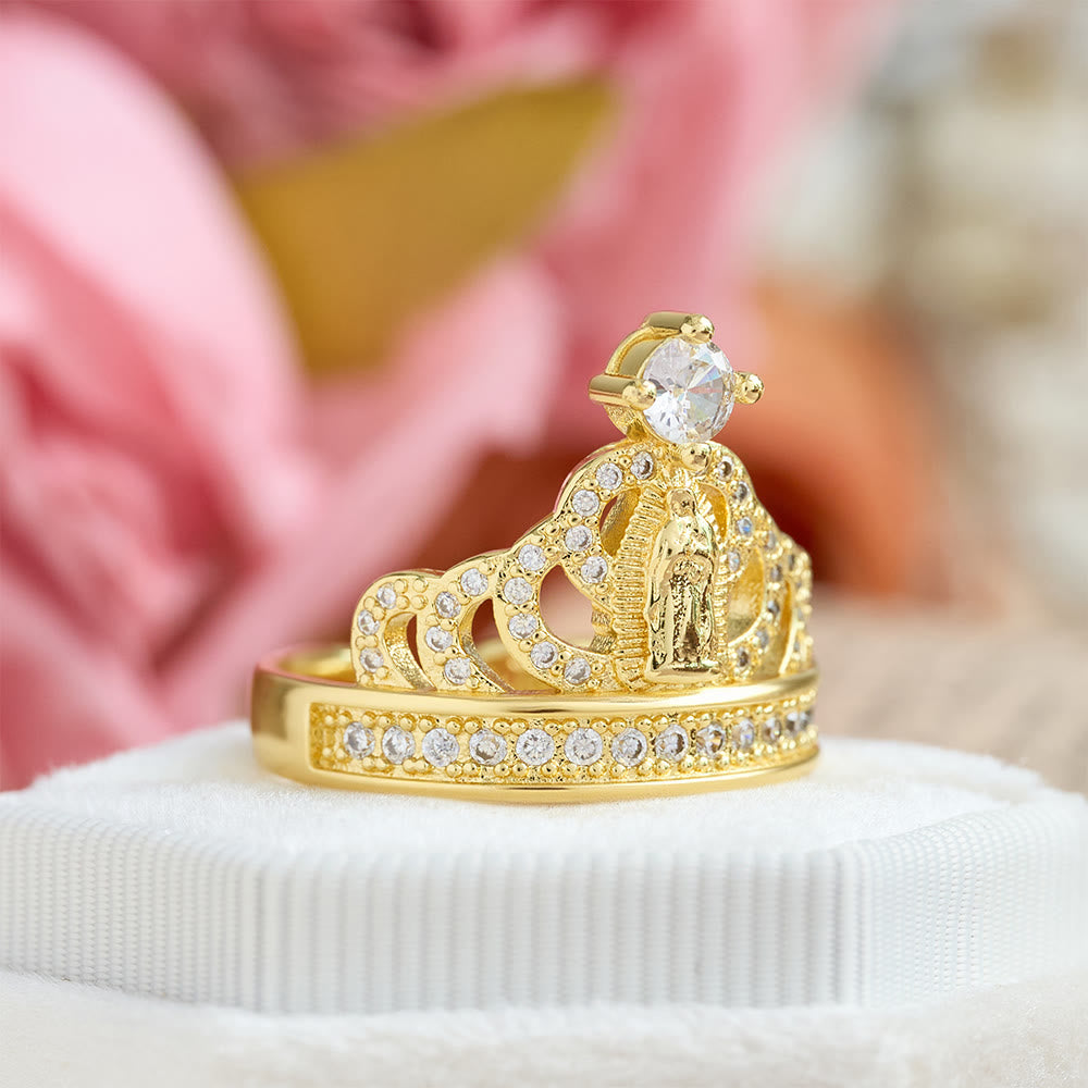 Ornate Crown Shaped Our Lady Zircon Ring: Sacred Symbol of Heavenly Grace