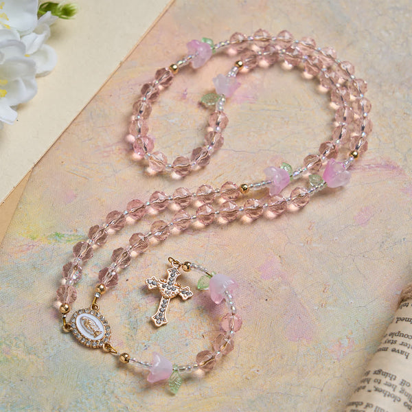 Lily of the Valley Devotion Rosary with Our Lady Accents & Pink Beads