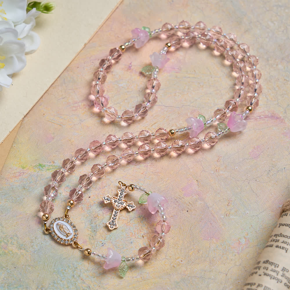 Lily of the Valley Devotion Rosary with Our Lady Accents & Pink Beads