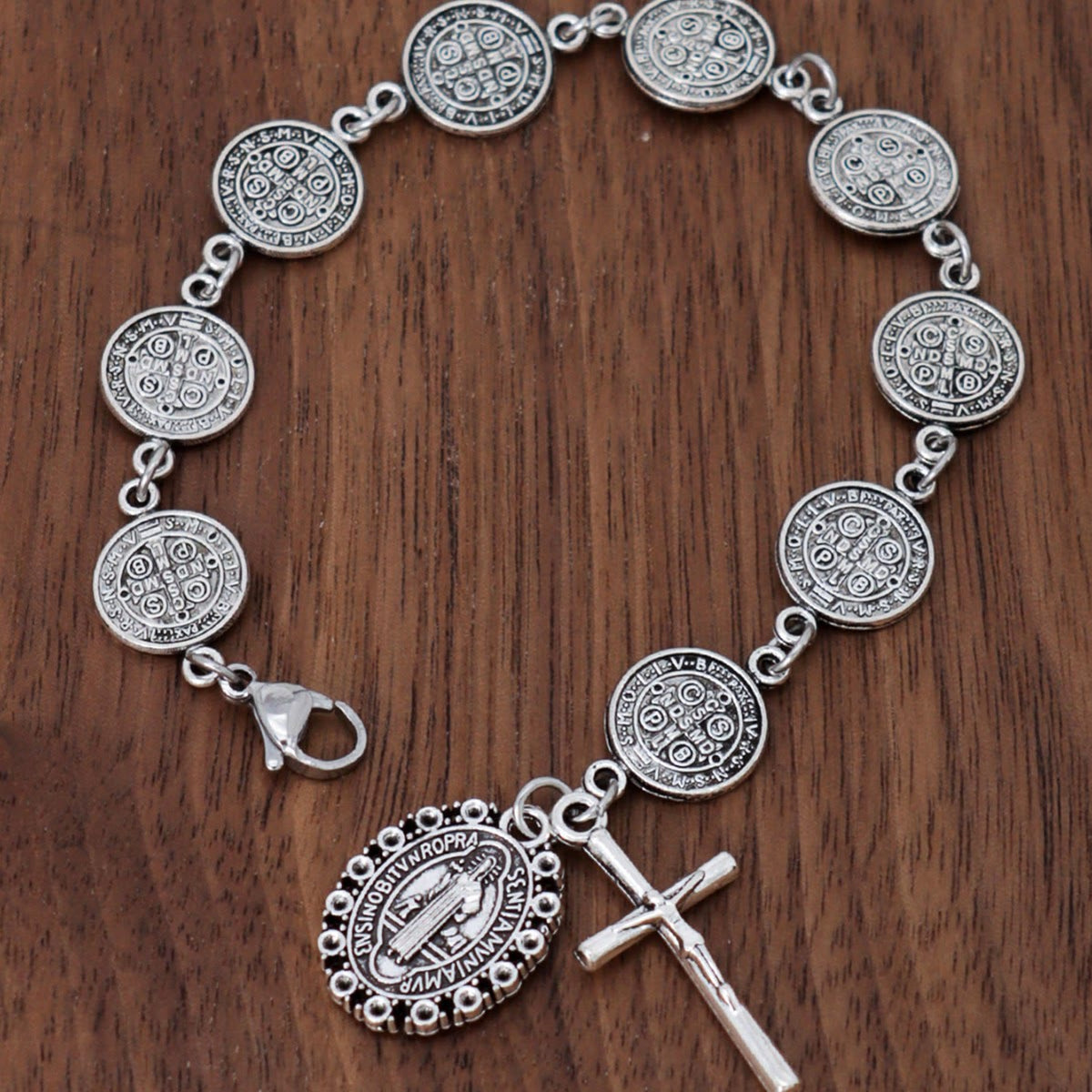 St. Benedict Medal Link Bracelet With Crucifix Pendant: Sacred Symbol Of Divine Protection