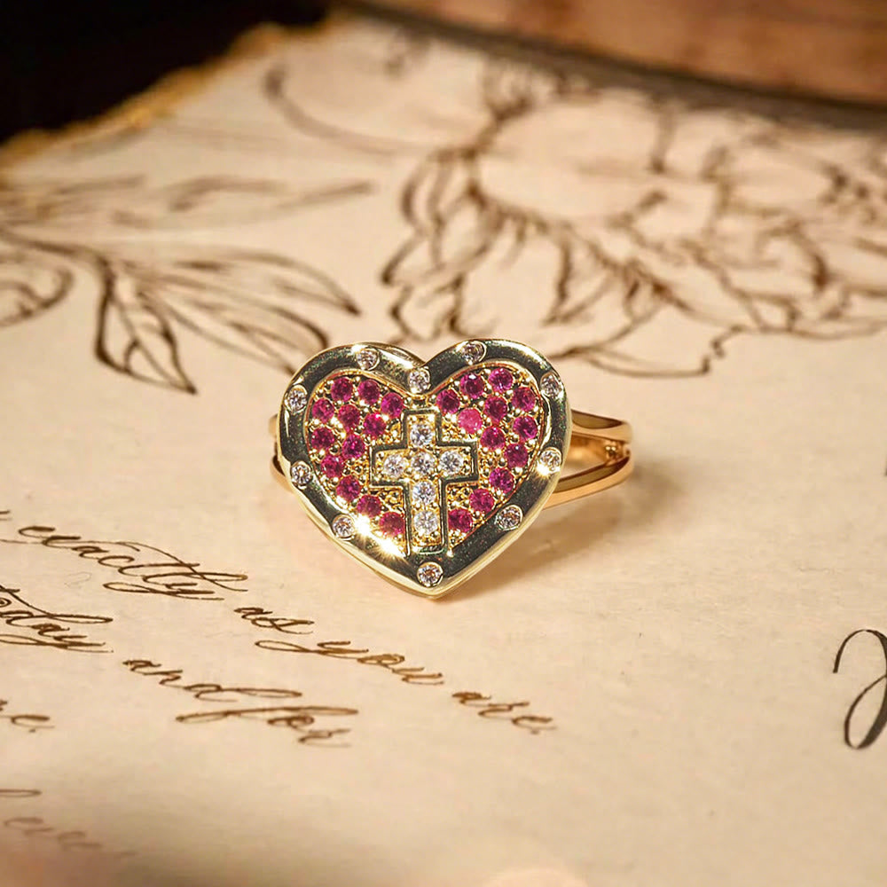 Heart Shaped Pave Cross Statement Ring: Symbol Of Sacred Love & Grace